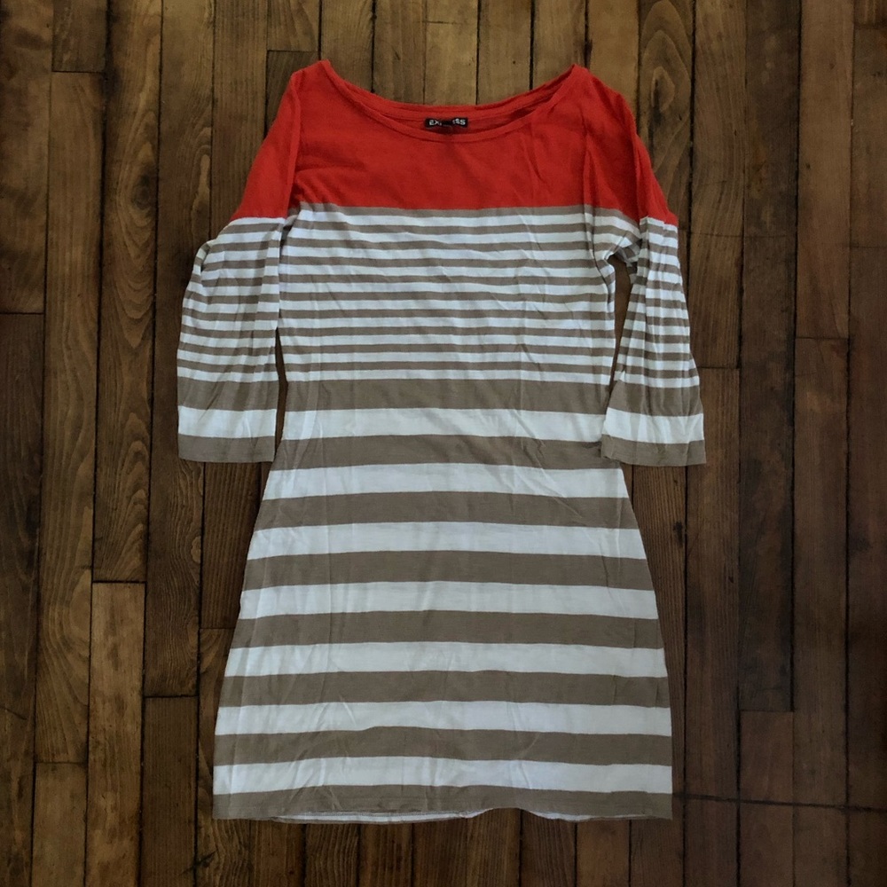 EXPRESS Red, White, & Tan Striped Dress